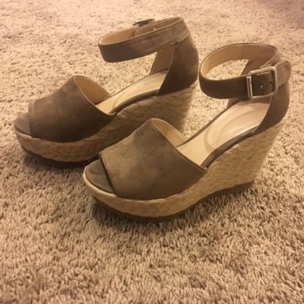 Tan espadrille wedge sandals